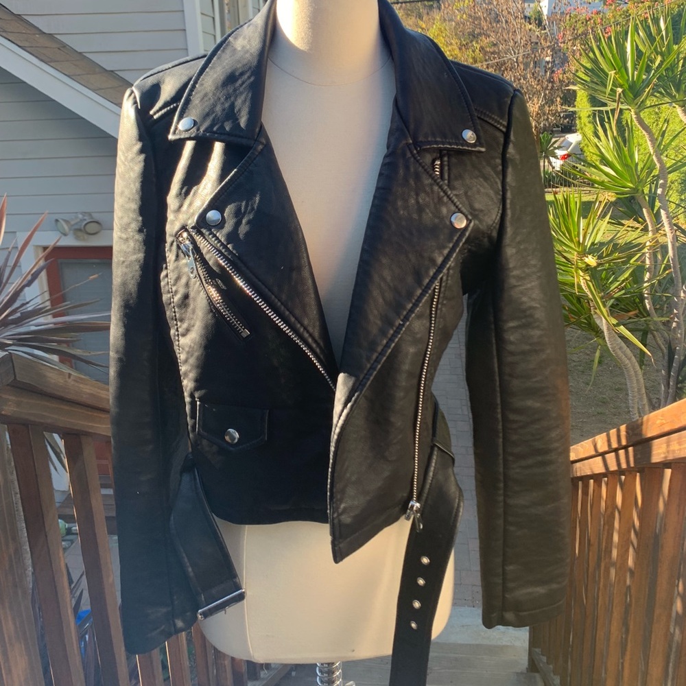 Vegan leather motto jacket